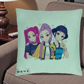Perna Personalizata K-pop HUNTRX Trio Anime Stele, 40x40 cm, Verde Menta, Husa Detasabila, Perna Inclusa, BEKZ®