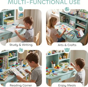 AIYAPLAY Birou pentru copii Masă de lucru pentru copii cu 3 compartimente deschise și 2 sertare 90x52x105 cm Verde | Aosom Romania