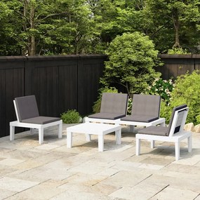 3059829 vidaXL Set mobilier de grădină cu perne, 4 piese, alb, plastic