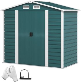 Outsunny Căsuță de Grădină din Metal cu Uși Glisante și Lacăt cu Chei, 2,1x1,2x1,9m, Verde | Aosom Romania