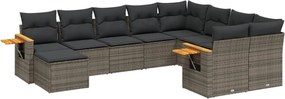 vidaXL Set mobilier de grădină cu perne, 10 piese, gri, poliratan