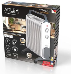 Convector podea Adler AD 7750, 2000W, 2 trepte, Termostat regabil, IP24, Protectie, Alb/Gri