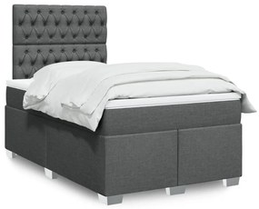 vidaXL Pat box spring cu saltea, gri închis, 120x200 cm, textil