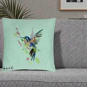 Perna Decorativa Colibri Acuarela, 40x40 cm, Verde Menta, Husa Detasabila, Perna Inclusa, BEKZ®