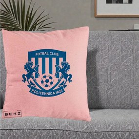 Perna Personalizata FC Politehnica Iasi Fotbal, 40x40 cm, Roz, Husa Detasabila, Perna Inclusa, BEKZ®