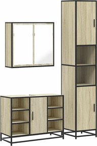 vidaXL Set mobilier de baie, 3 piese, stejar sonoma, lemn prelucrat