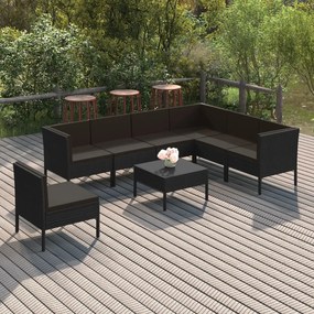 3094441 vidaXL Set mobilier de grădină cu perne, 8 piese, negru, poliratan
