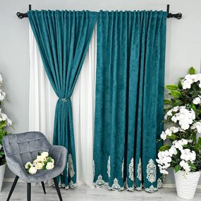 Draperie Blackout 80%  din Catifea cu Broderie - LA COMANDA pe dimensiunile tale  Elite V1  Turquoise