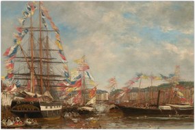 Tablou - Eugène Boudin, Festival in the Harbor of Honfleur, reproducere (90x60 cm)
