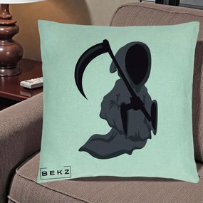 Perna Decorativa Moartea cu Coasa Grim Reaper Halloween, 40x40 cm, Verde Menta, Husa Detasabila, Perna Inclusa, BEKZ®