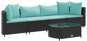 3308372 vidaXL Set mobilier de grădină cu perne, 5 piese, negru, poliratan