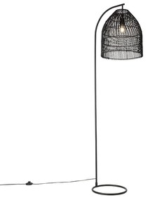 Lampă de podea rustică neagră cu ratan - Sam
