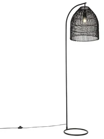 Lampă de podea rustică neagră cu ratan - Sam