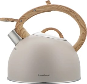 Fierbător fluierător Klausberg KB 7913, 2.5 L, Mâner cu efect de lemn, Inducție, Bej