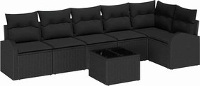 vidaXL Set de canapele pentru grădină cu pernă 7 pcs Negru Rattan poli