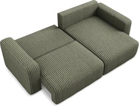 Colțar verde extensibil/cu spațiu de depozitare cu tapițerie din catifea reiată (cu colț pe partea dreaptă/cu șezlong) Kona – Makamii