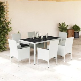 vidaXL Set mobilier de grădină cu perne 7 piese alb poliratan &amp; sticlă