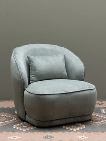 Fotoliu de relaxare verde kaki din catifea reiată, cu spătar învăluitor, pernă decorativă și bază rotunjită, 78×81×74 cm, „Nasrine”