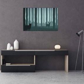 Tablou - Cerb cu lup pe stânci (90x60 cm)