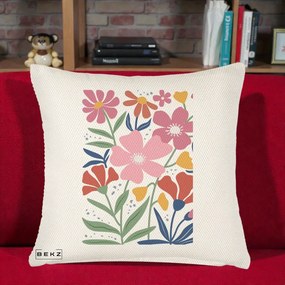 Perna Decorativa Flori Grafice Roz si Terracotta, 40x40 cm, Crem Reliefat, Husa Detasabila, Perna Inclusa, BEKZ®