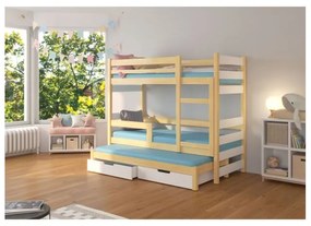 Pat Supraetajat 3 Persoane Cu Saltea KARLO Pin/Alb 80x180cm