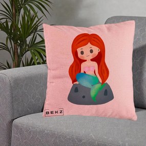 Perna Personalizata Sirena Kawaii Roscat, 40x40 cm, Roz, Husa Detasabila, Perna Inclusa, BEKZ®