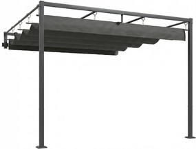 Outsunny Pergolă montată 3x3 m cu acoperiș retractabil glisant, guri de drenaj, pergolă de grădină din poliester și oțel, pentru terasă, curte, exterior, UV30+, Gri Închis | Aosom Romania