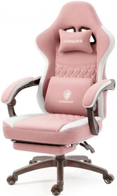 DOWINX Scaun gaming, ergonomic, suport lombar cu masaj, Șezut cu Arcuri Metalice și Spumă, Pernă de Gel, Spătar înalt, rabatabil 90°-135°, Buzunar depozitare, Suport picioare, rezistent 150 kg, material respirabil, Roz