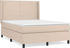 vidaXL Pat box spring cu saltea, cappuccino, 140x190cm piele ecologică