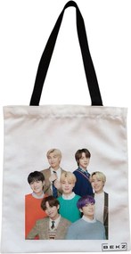 Sacosa de Panza pentru Cumparaturi, Geanta Tote, model BTS Army 5, Cu fermoar, 38x34.5 cm, Alba, BEKZ®
