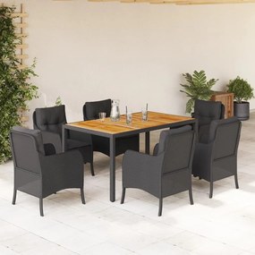 vidaXL Set mobilier de grădină cu perne, 7 piese, negru, poliratan