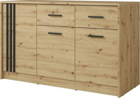 Comoda CANADA CD4, stejar artisan/negru, PAL laminat, 150x42x94 cm