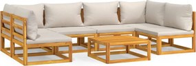 vidaXL Set mobilier grădină, perne gri deschis, 7 piese, lemn masiv