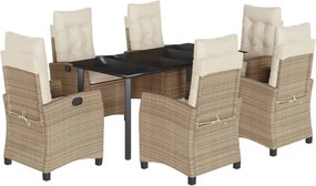 vidaXL Set de masă pentru grădină, 7 piese, cu perne, bej, poliratan