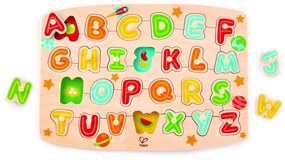 Puzzle din lemn cu butoni - Alfabet