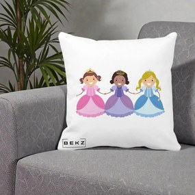 Perna Personalizata Printese Diverse Ilustratie, 40x40 cm, Alba Mata, Husa Detasabila, Perna Inclusa, BEKZ®