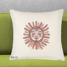 Perna Decorativa Soare Roz Tribal, 40x40 cm, Crem Reliefat, Husa Detasabila, Perna Inclusa, BEKZ®