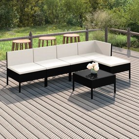 3094372 vidaXL Set mobilier de grădină cu perne, 6 piese, negru, poliratan