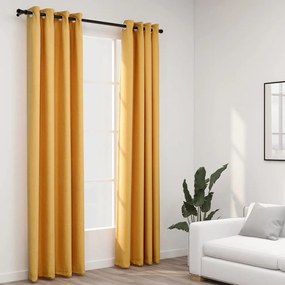 vidaXL Perdele opace aspect pânză cu ocheți 2 buc. 140x225 cm galben