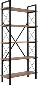 Etajera ELYSIAN, pin/negru, PAL/metal, 90x34x180 cm