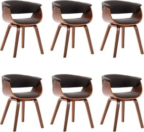 vidaXL Scaune de bucătărie 6 buc, gri, lemn curbat și material textil