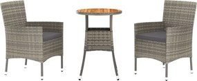 vidaXL Set bistro de grădină cu perne, 3 piese, gri, poliratan