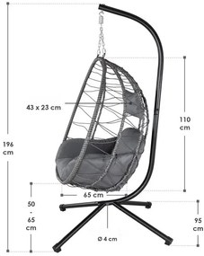 Jusky Scaun suspendat din ratan Aria - gri inchis