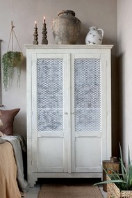 Dulap vintage pentru lenjerie din lemn de pin, finisaj crem antichizat, H184/L113/l44,5 cm, „Old French”