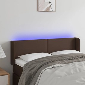 3123049 vidaXL Tăblie de pat cu LED, maro, 147x16x78/88 cm, piele ecologică