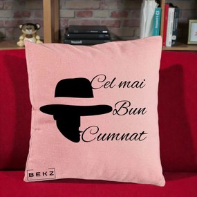 Cadou pentru Cumnat - Perna Personalizata Cel mai Bun Cumnat cu Silueta Palarie, 40x40 cm, Roz, Husa Detasabila, Perna Inclusa, BEKZ®