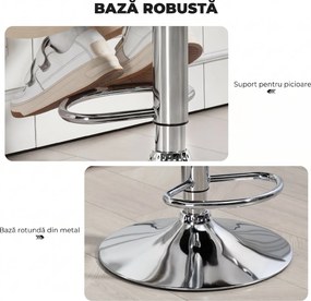 HOMCOM Scaun de Bar Reglabil, Șezut Extra Large Rotativ din Piele Ecologică PU, Gri | Aosom Romania