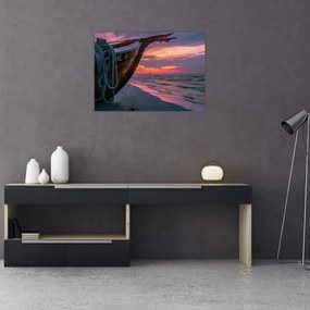 Tablou pe sticlă -Barcă la mal (70x50 cm)