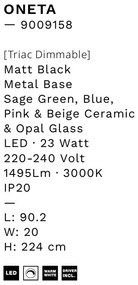 Pendul LED decorativ ceramic Verde, Albastru, Alb, Roz, Bej, ONETA