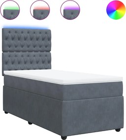 vidaXL Pat box spring cu saltea, gri închis, 100x200 cm, catifea